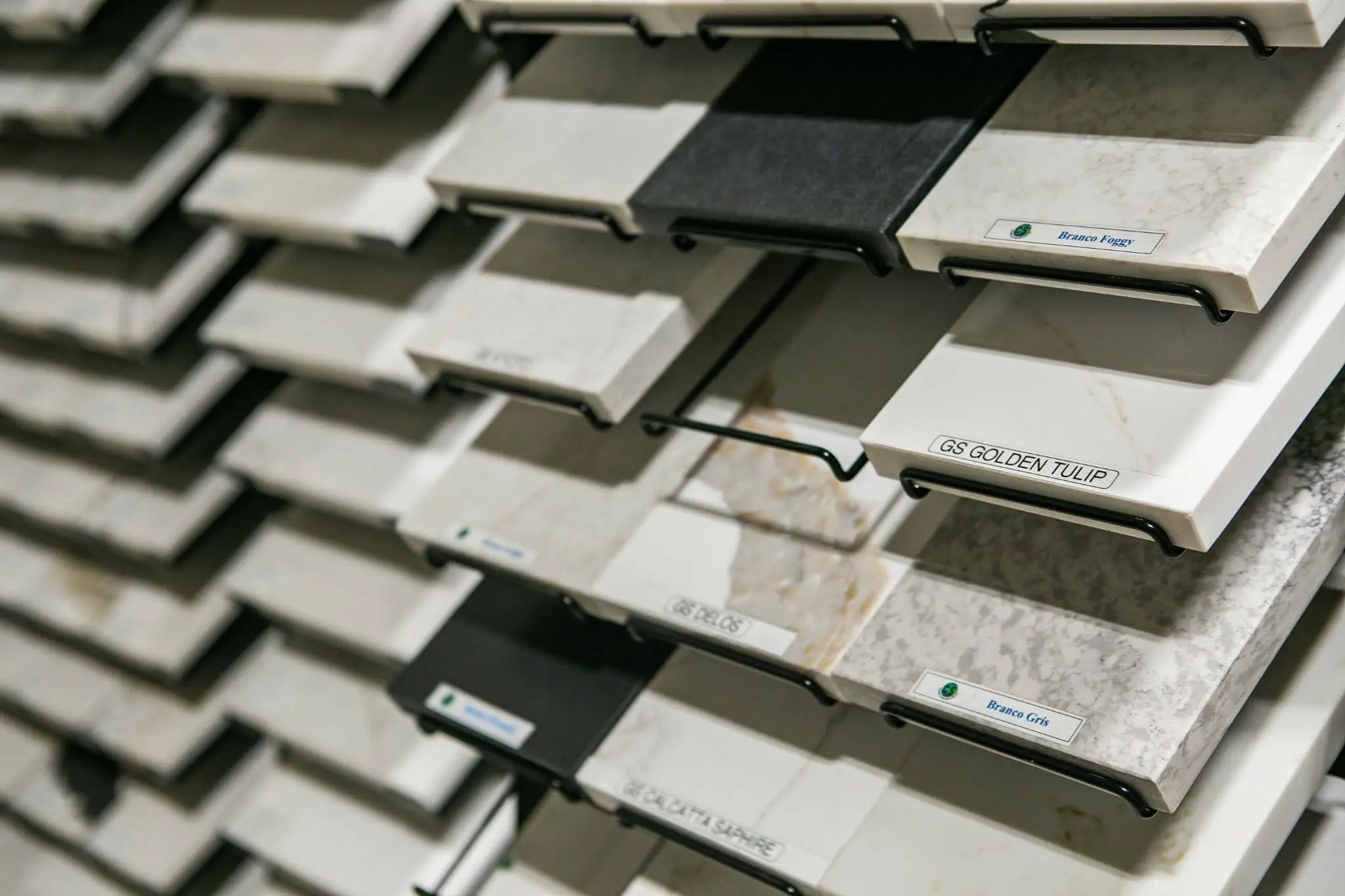 Countertop material samples arranged for early holiday remodel planning