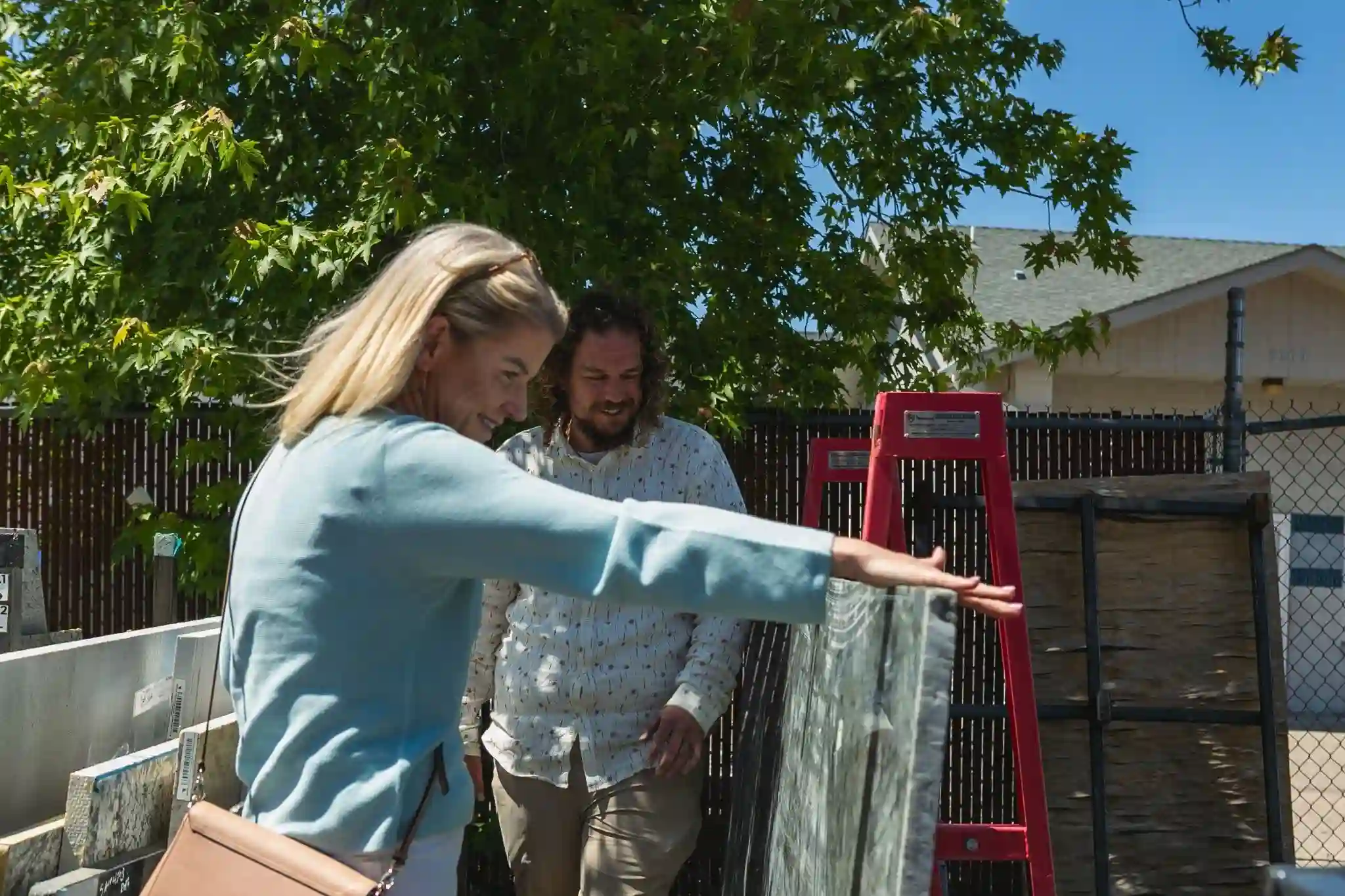 Homeowners identifying the movement they love in a natural stone slab