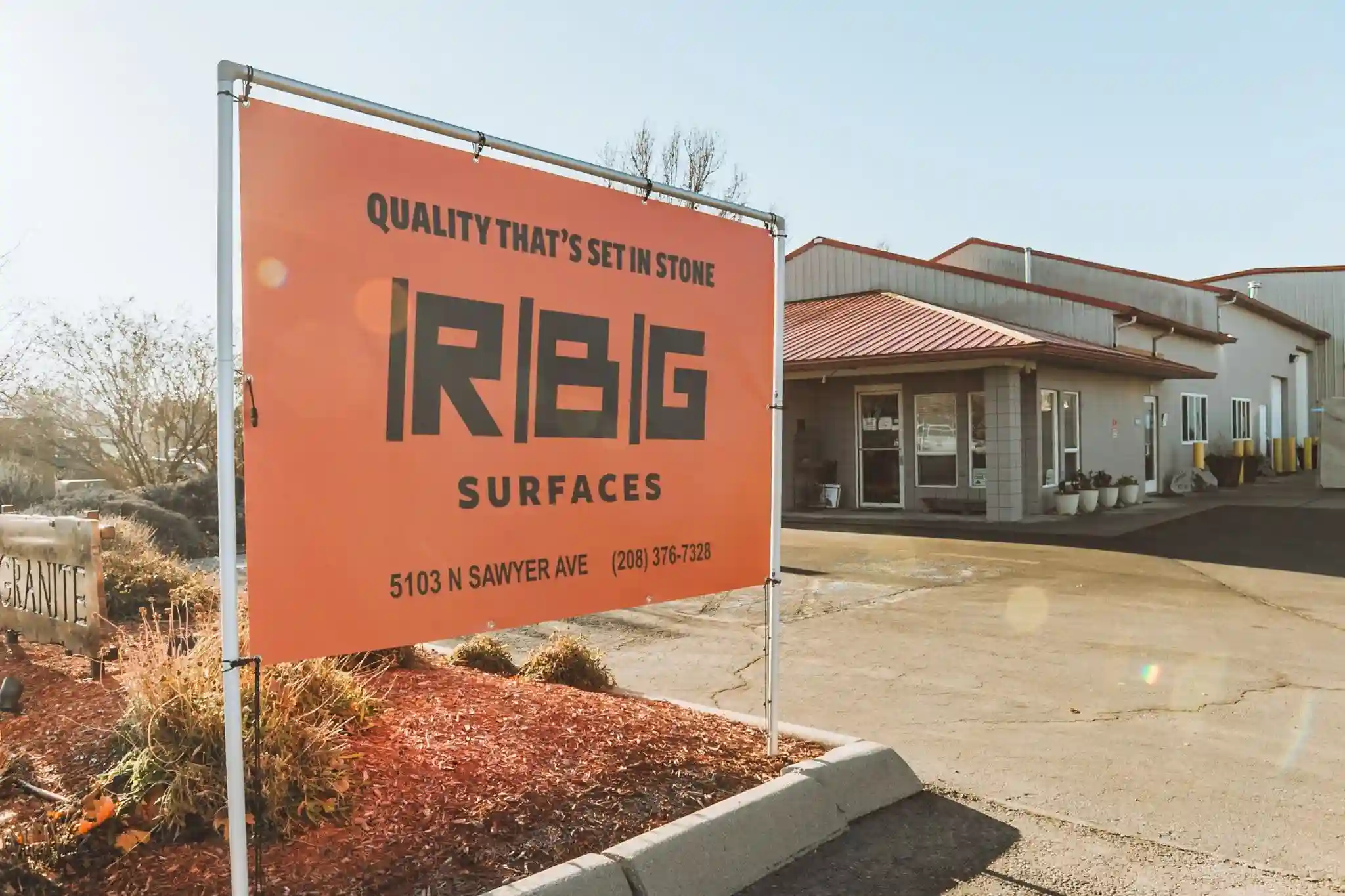 RBG Surfaces showroom sign in Garden City Idaho