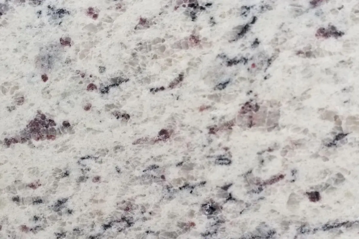 Dallas White polished granite with white gray and burgundy patterning