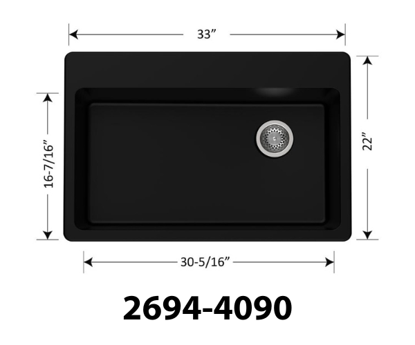 Super Single Bowl Kitchen Sink — Black Sands