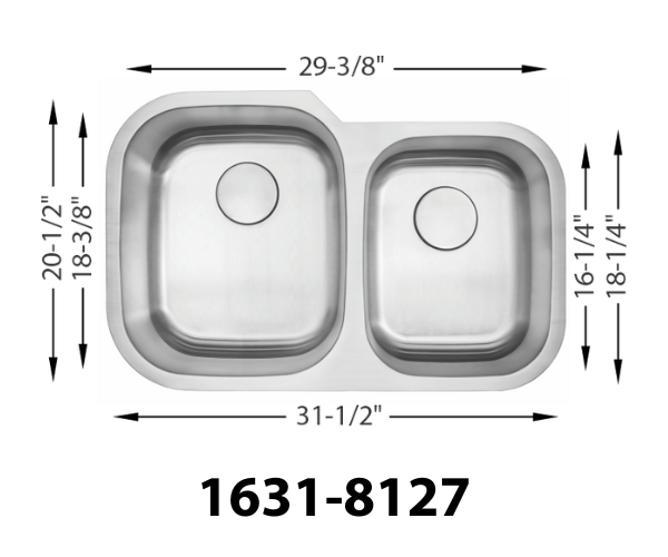 32" Stainless Steel 1-3/4 Double Bowl Kitchen Sink