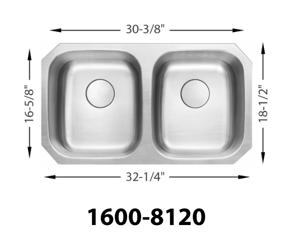 33" Stainless Steel Double Equal Bowl Kitchen Sink